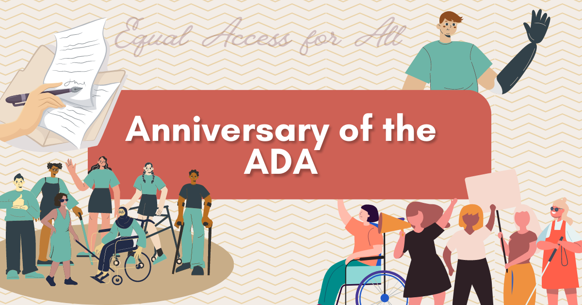 Green and brown icon celebrating the Anniversary of the ADA